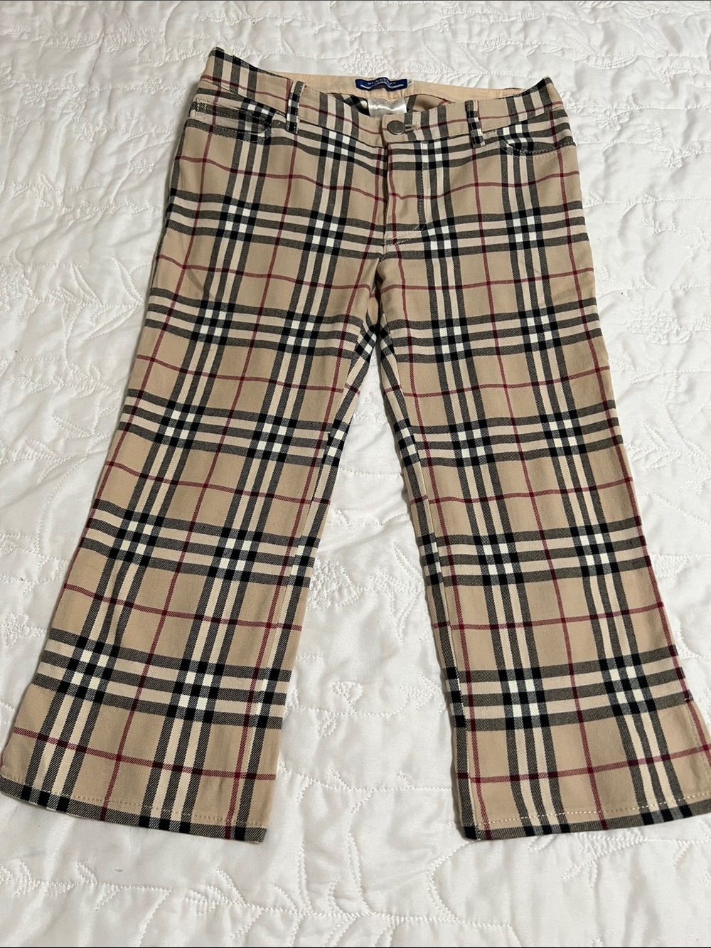 Burberry Blue Label Beige Plaid Cropped Trousers